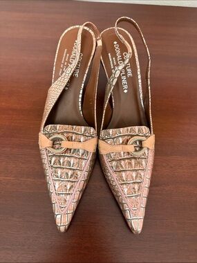 Donald J. Pliner Pink Croc-Embossed Slingback Flats